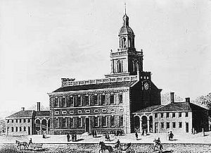 Archivo:Exterior view of Independence Hall (circa 1770s)