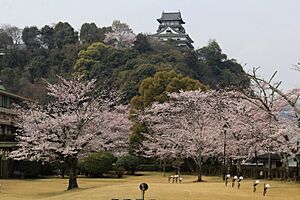 Archivo:Inuyama Castle Keep Tower and Sakura