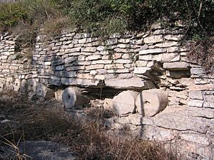 Archivo:Iruña Veleia, muralla detalle columnas