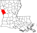 Mapa de Luisiana con la ubicación del Parish Sabine