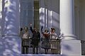 Prime Minister Pierre Trudeau of Cananda, Jimmy Carter, Margaret Trudeau and Rosalynn Carter at State Visit arrival... - NARA - 173758 (restored)