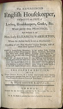 The Experienced English Housekeeper Elizabeth Raffald Title Page 1775.jpg