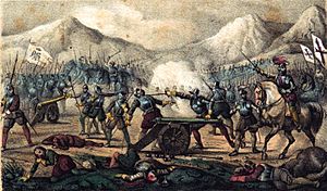 Archivo:1853, Los mártires de la libertad española, vol I, Ayala toma la artillería a los imperiales en el valle de Arratia (cropped)