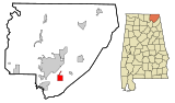 Jackson County Alabama Incorporated and Unincorporated areas Section Highlighted.svg