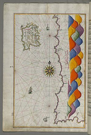 Archivo:Piri Reis - Map of the Island of Bozjah (Tenedos) Off the Coast of Anatolia - Walters W65843A - Full Page