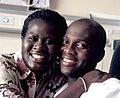 Couple hugging and smiling
