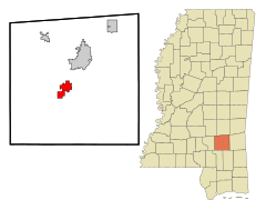 Jones County Mississippi Incorporated and Unincorporated areas Ellisville Highlighted.svg