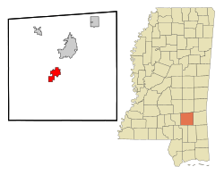 Jones County Mississippi Incorporated and Unincorporated areas Ellisville Highlighted.svg