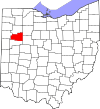 Mapa de Ohio con la ubicación del condado de Allen