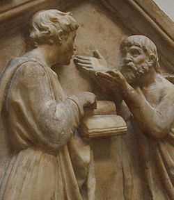 Archivo:Platon et Aristote par Della Robbia détail