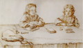 Serafino y Francesco Falsacapa estudiando en la mesa