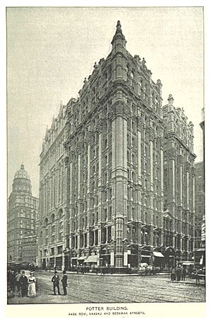 Archivo:(King1893NYC) pg831 POTTER BUILDING. PARK ROW, NASSAU AND BEEKMAN STREETS