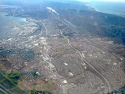 Aerial photo of San Bruno, Colma, Millbrae, SFO Airport.jpg