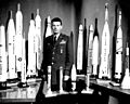 Bernard Schriever with models of his missiles