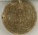 Archivo:Majestic Seal of Jogaila (King of Poland and Grand Duke of Lithuania), featuring Polish Eagle, Lithuanian Vytis (Waykimas) and other coats of arms, 1411