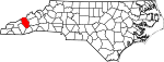 Mapa de Carolina del Norte con la ubicación del condado de Haywood