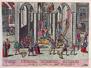 Archivo:Beeldenstorm (Iconoclastic Fury) in Antwerpen 1566 Frans Hogenberg