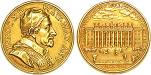 Archivo:Médaille annuelle en or du Vatican à l'effigie du Pape Innocent XII, 1695
