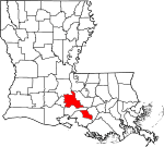 Mapa de Luisiana con la ubicación del Parish Saint Martin