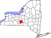 Mapa de Nueva York con la ubicación del condado de Tompkins