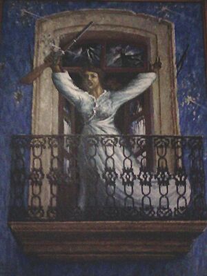 Archivo:Pintura de Carmen Serdán en el balcón de la Casa de los Hermanos Serdán