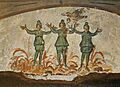 Shadrach, Meshach, and Abednego in the fiery furnace, from the book Die Malereien der Katakomben Roms, plate 78, levels adjusted