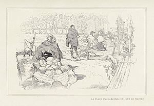 Archivo:1901, Au pays de Don Quichotte, La place d'Argamasilla un jour de marché, Vierge