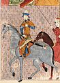 Contemporary portrait of Shah Rukh (1377-1447) commissioned by his son Ibrahim Sultan in the 1436 Zafarnama, showing Shah Rukh entering Samarkand as the new Governor in 1394