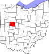 Mapa de Ohio con la ubicación del condado de Logan