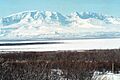 Mountain Veniaminof black lake landscape