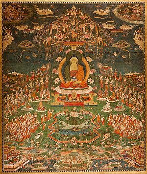 Archivo:'Amitabha in Sukhavati Paradise', Tibetan, circa 1700, San Antonio Museum of Art