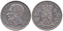 Archivo:Belgium, 5 francs 1869, Leopold II