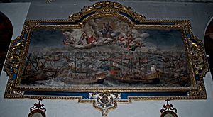 Archivo:La Virgen del Rosario protegiendo las naves españolas en la Batalla de Lepanto
