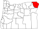 Mapa de Oregón con la ubicación del condado de Wallowa