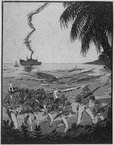 Archivo:Marines landing under fire at Santo Domingo. Copy of illustration by Dickson., ca. 1916 - NARA - 532356