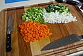 Mirepoix on cutting board