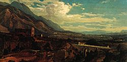 Archivo:Paisaje de Caracas con viaducto y puente de la Trinidad (1844-45) Ferdinand Bellerman