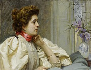 Paul Émile Chabas - Portrait d'une dame avec un foulard rouge