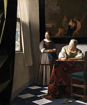 Archivo:Woman writing a letter, with her maid, by Johannes Vermeer