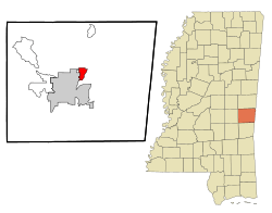 Lauderdale County Mississippi Incorporated and Unincorporated areas Marion Highlighted.svg