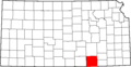 Map of Kansas highlighting Cowley County