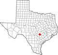 Map of Texas highlighting Caldwell County
