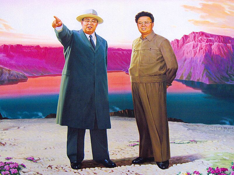 Painting of KIS and KJI near Baekdusan Lake, North Korea (2921982738)