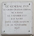 Plaque Général Foy, 62 rue de la Chaussée-d'Antin, Paris 9