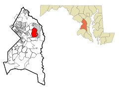 Prince George's County Maryland Incorporated and Unincorporated areas Woodmore Highlighted.svg