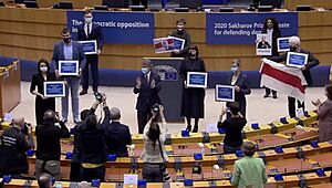 Archivo:Prix Sakharov - conseil européen - 2020 - opposition démocratique biélorusse