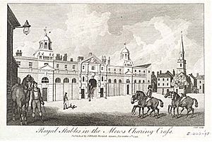 Archivo:Royal Stables in the Mews, Charing Cross. Etching by Cook, 1793