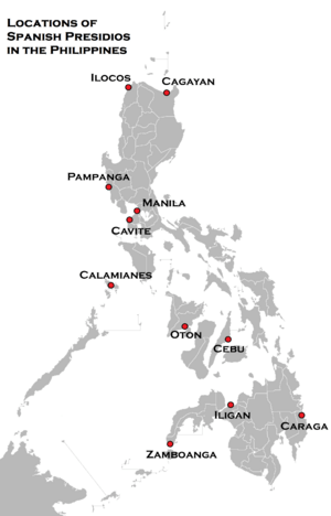 Archivo:Locations of Spanish Presidios in the Philippines