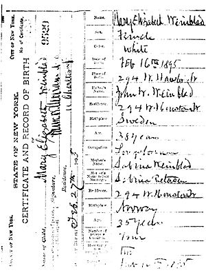 Archivo:Maria Elizabeth Winblad (1895-1987) birth certificate