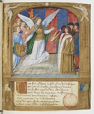 Archivo:Statuts de l'ordre de Saint-Michel - BNF Fr14363 f3r (apparition de saint Michel)